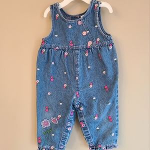 Vintage denim overalls with embroidered flower pri